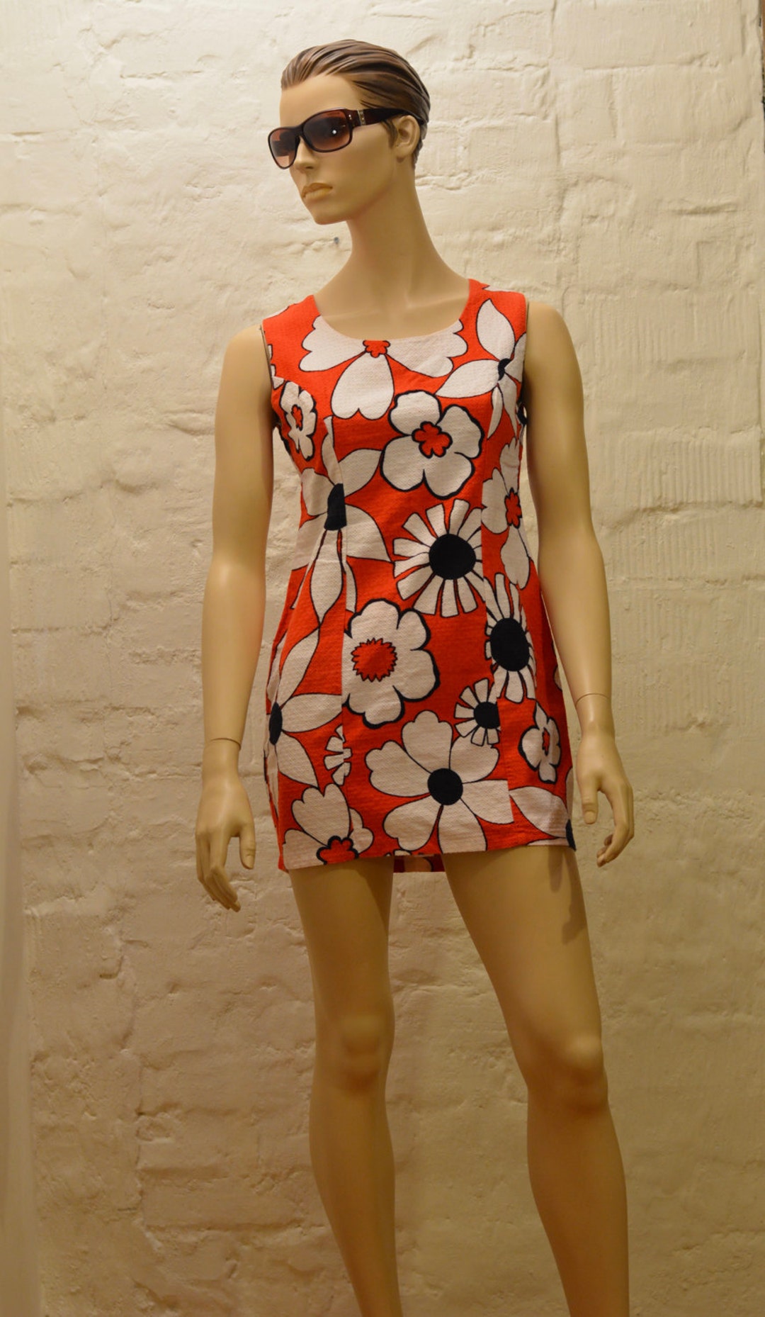 70s Orange Dress, Flower Dress, Flower Flare Dress, Orange Flower Dress