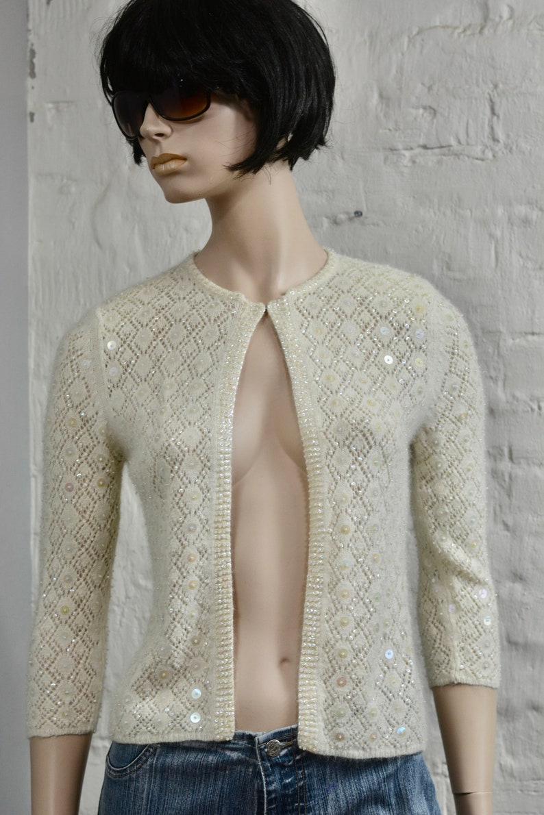 Angora Wool Cardigan Jacket Fashion 80s Embroidered With Sequin Spring ...