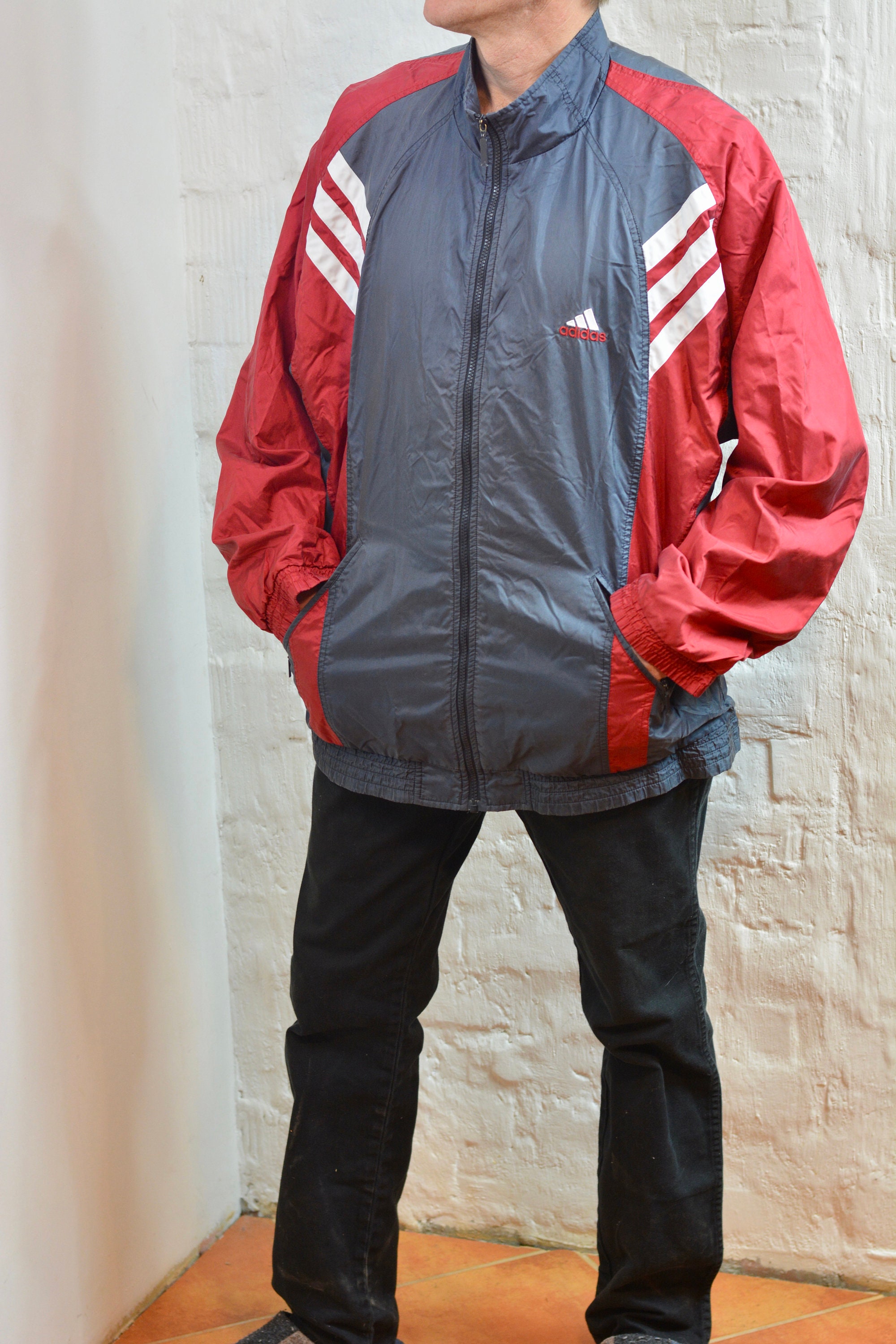 adidas red white and blue tracksuit top