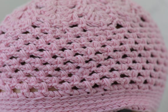 Handmade crochet Pink hat, Cotton beret, winter h… - image 5