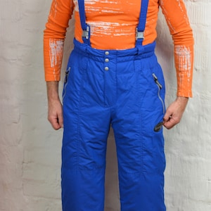 Winter Sport Pants by BRUGI 80s, Blue Vintage Ski bib pants overalls mens women, Unisex Winter Activewear Pants Size Large, Made in ITALY