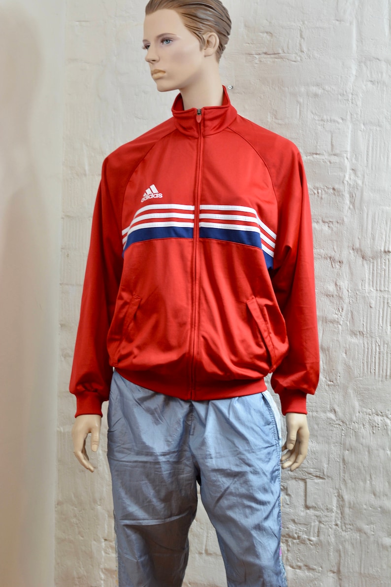 90s Adidas Tracksuit Top Jacket Color Block Blue/red/white Size Medium