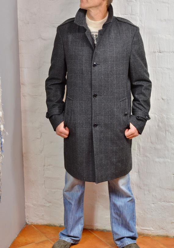 Men Coat Grey New Wool Mens Coat by STANLEY & MORGAN Woven Winter