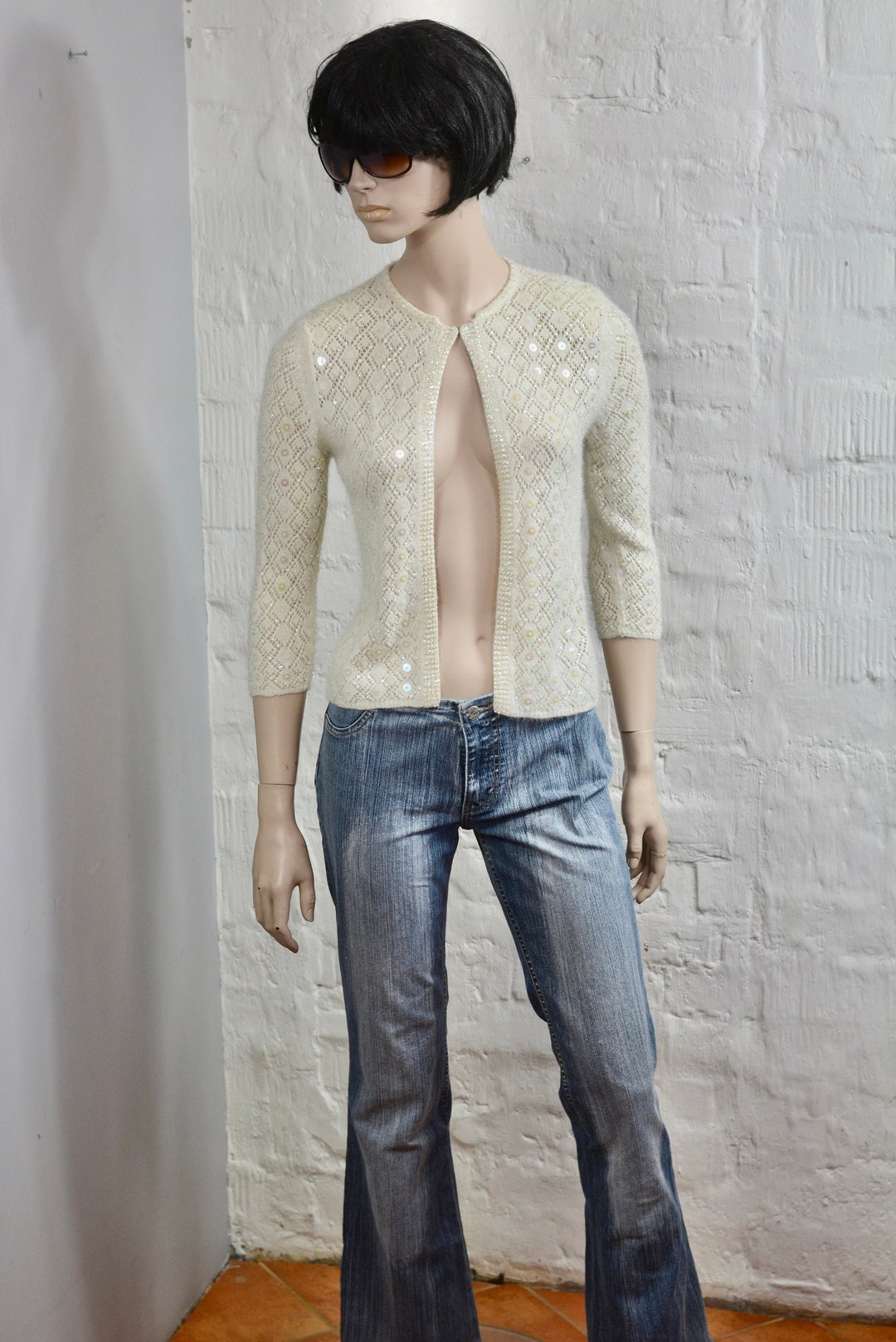 Angora Wool Cardigan Jacket Fashion 80s Embroidered With Sequin Spring ...