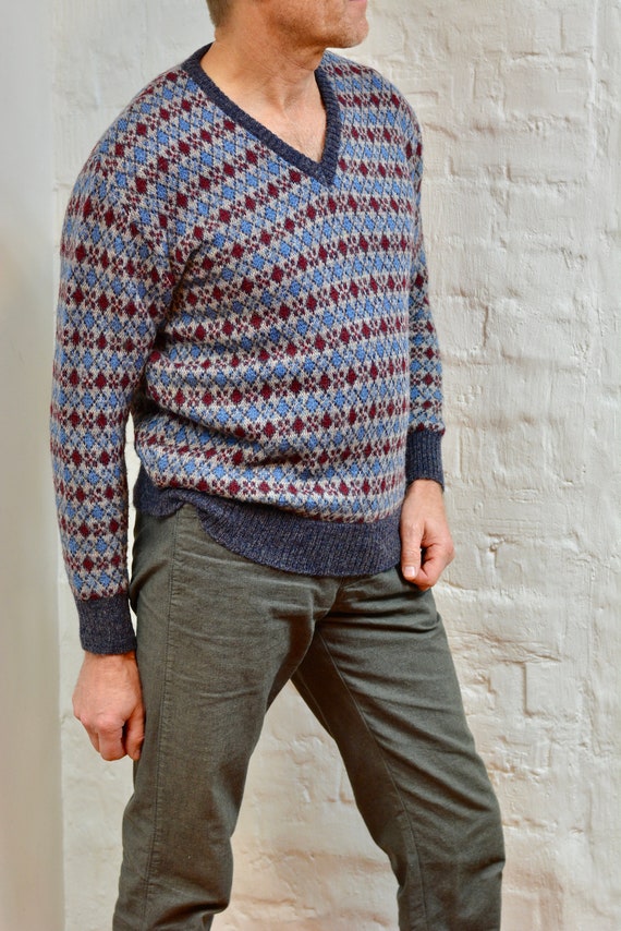 Vintage Wool Sweater Mens, By DERBY Geometric Pri… - image 4
