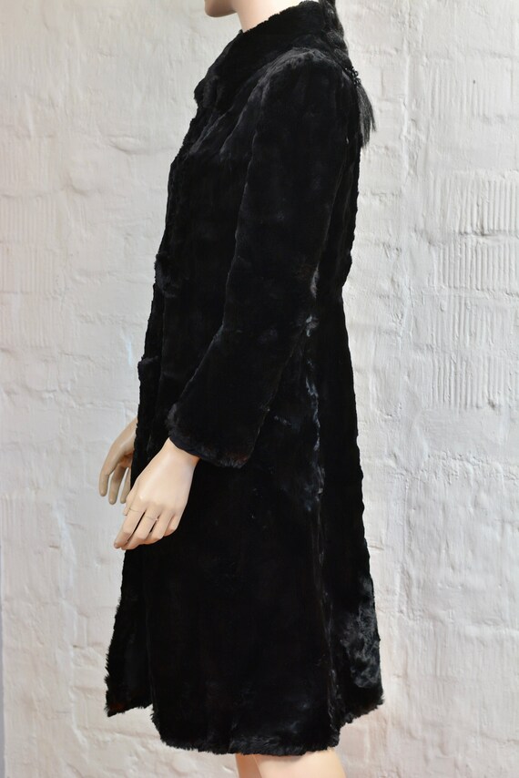 Black 50's Vintage sheared rabbit real fur coat. … - image 4