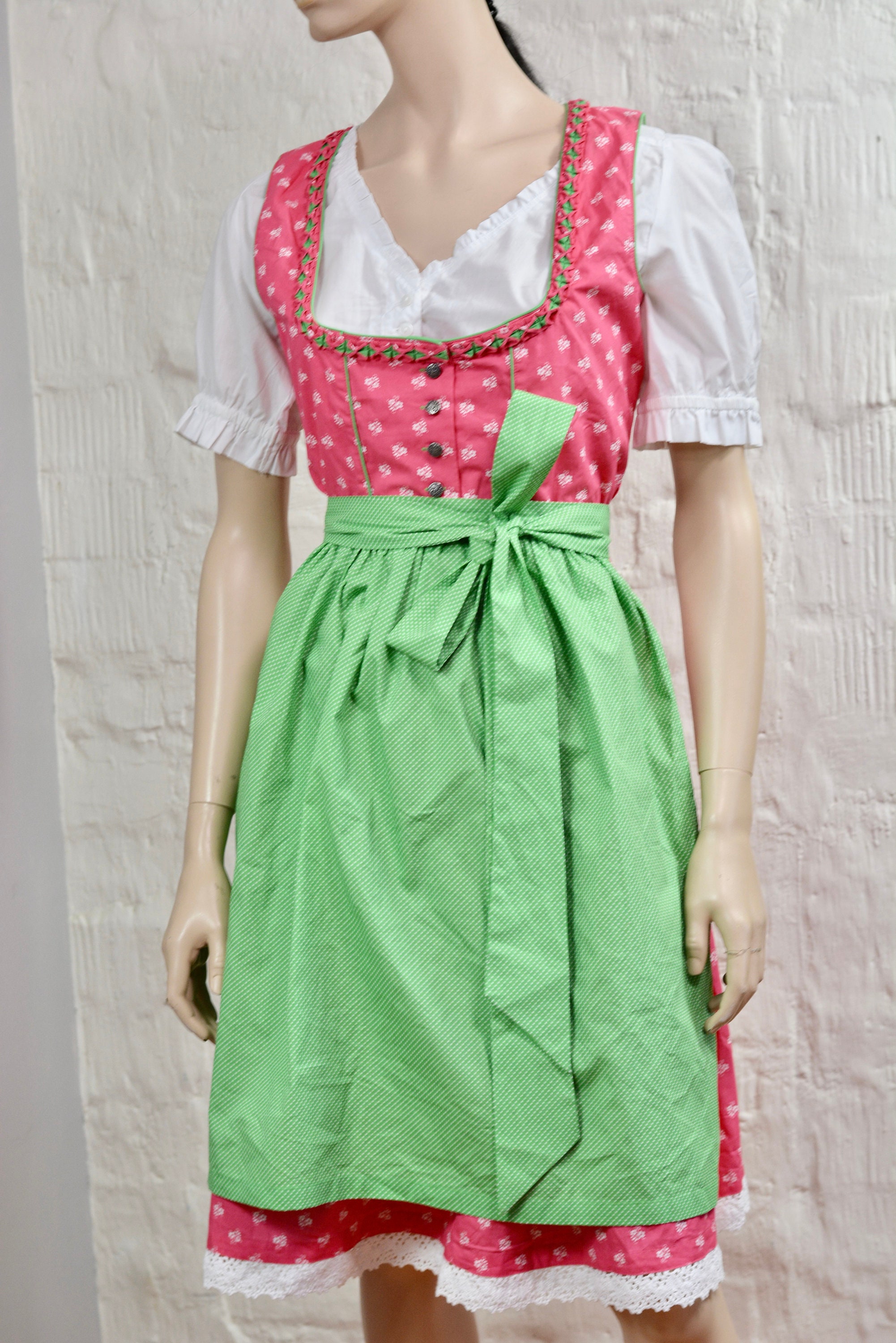 Dirndl Dress Pink With Green Ethnic 3 Piece Oktoberfest - Etsy