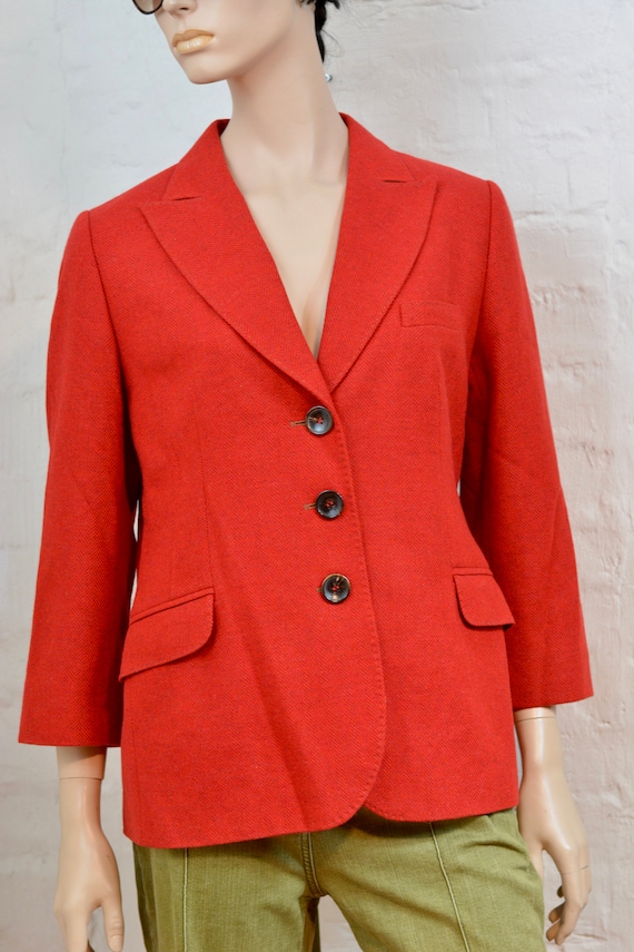 Red Wool Womens Jacket Vintage 80s Double Breaste… - image 2