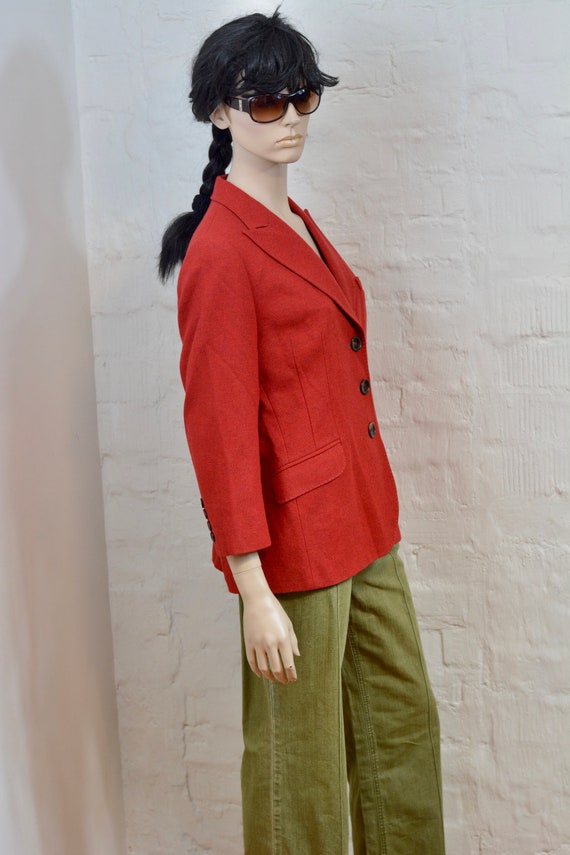 Red Wool Womens Jacket Vintage 80s Double Breaste… - image 3