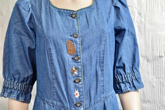 Vintage Dirndl Dress Denim Oktoberfest Dress Bava… - image 3