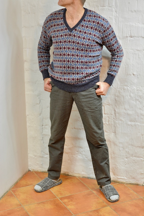 Vintage Wool Sweater Mens, By DERBY Geometric Pri… - image 1