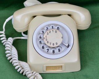 Vintage Beige Teli Swedish Push Button Telephone Mid Century Retro Office Decor Untested Prop