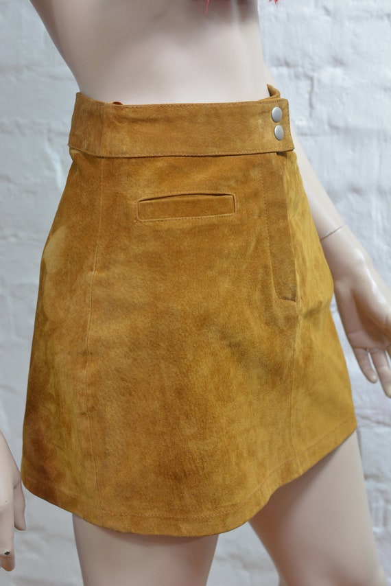 Vintage Genuine Brown Suede Leather Mini Skirt/ W… - image 2