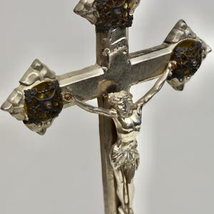 Vintage Metal Jesus Crucifix: Antique Catholic Standing Cross