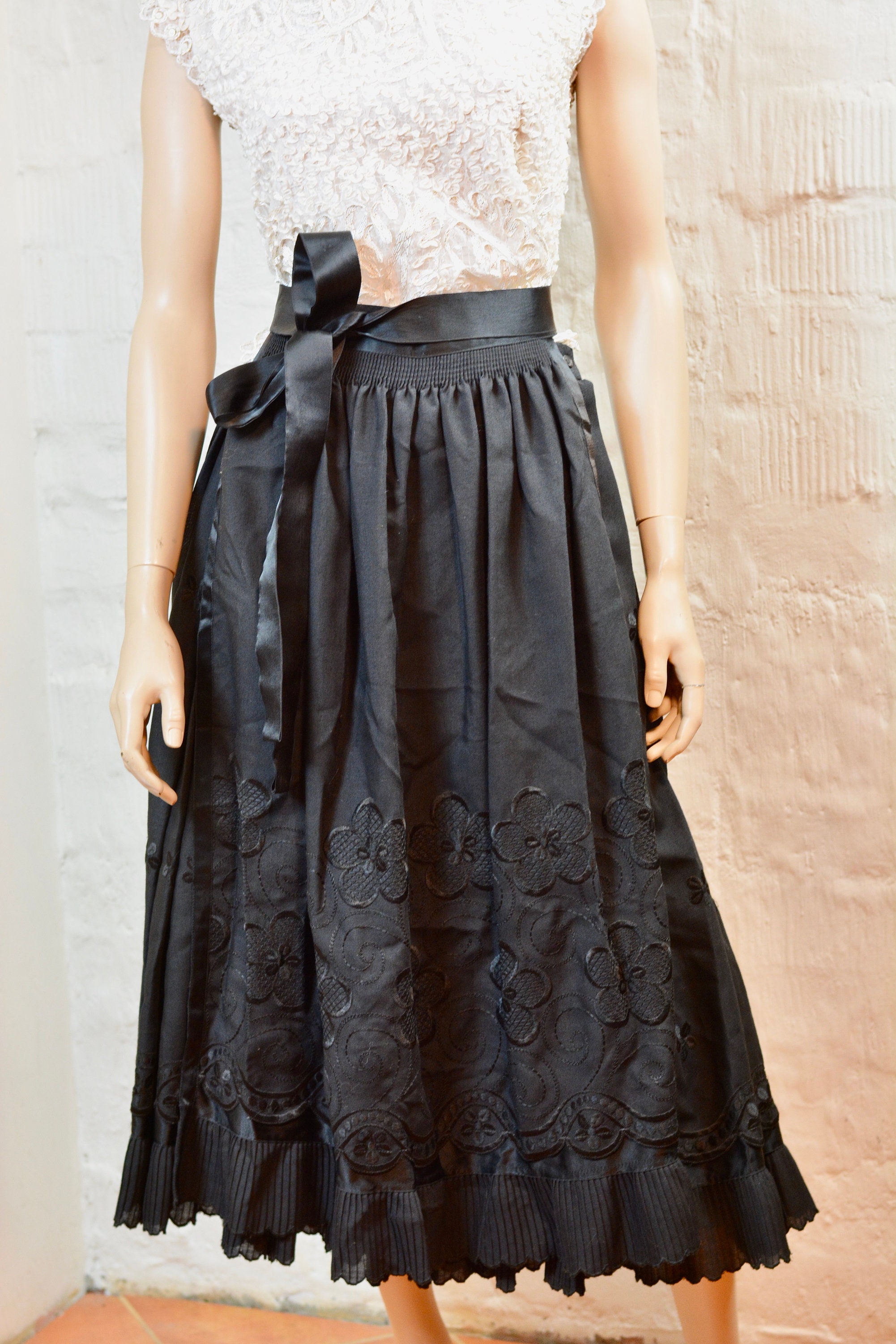 Black Folk Dirndl Full Skirt by HELENE STRASER Floral Etsy
