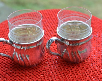 Vintage 800 silver cup holder Set of 2 Silver cup holder Tea glass holder Kitchen décor.