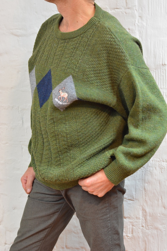 Vintage Wool Sweater Mens, Geometric Print Sweate… - image 2