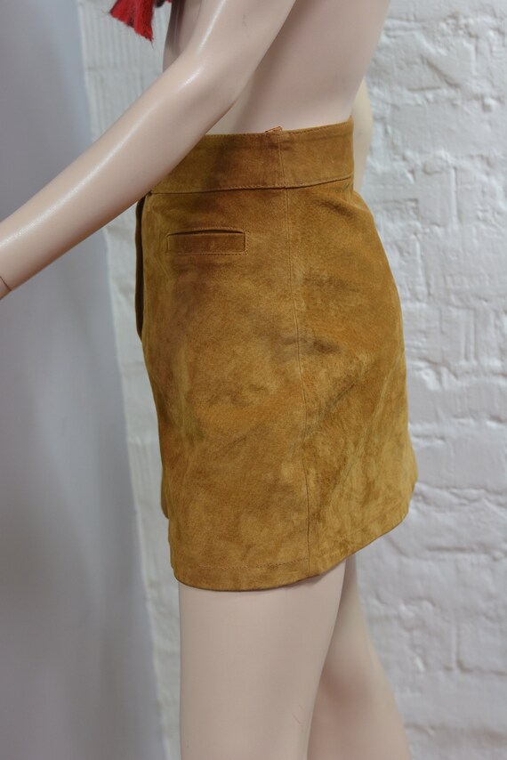 Vintage Genuine Brown Suede Leather Mini Skirt/ W… - image 4