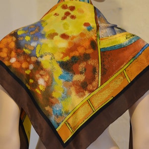 Foulard Carré En Soie Vintage Loredano 90x90 Cm - Motif Roseraie Violet - Occasion Très Bon état