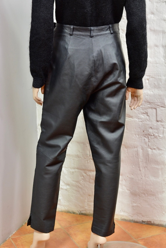 Vintage Biker Leather Pants Genuine Leather Pants Trousers Black 