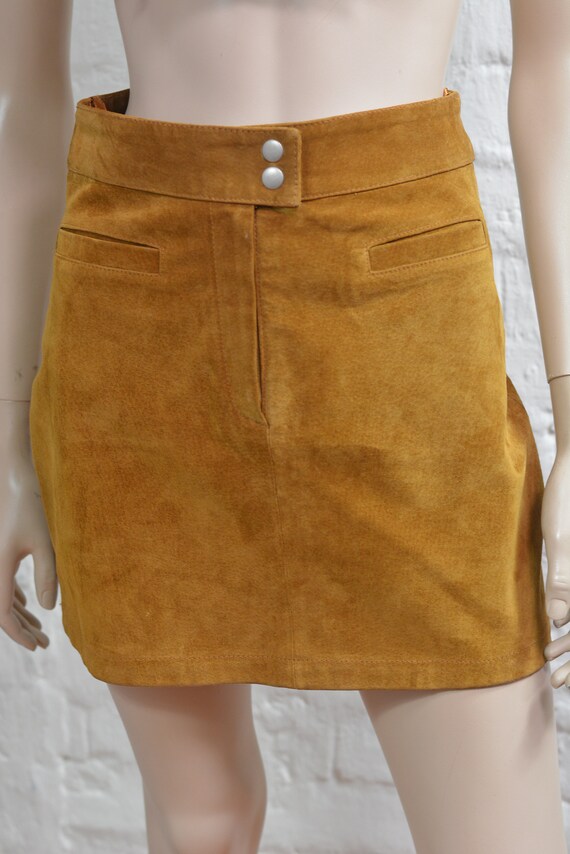 Vintage Genuine Brown Suede Leather Mini Skirt/ W… - image 3