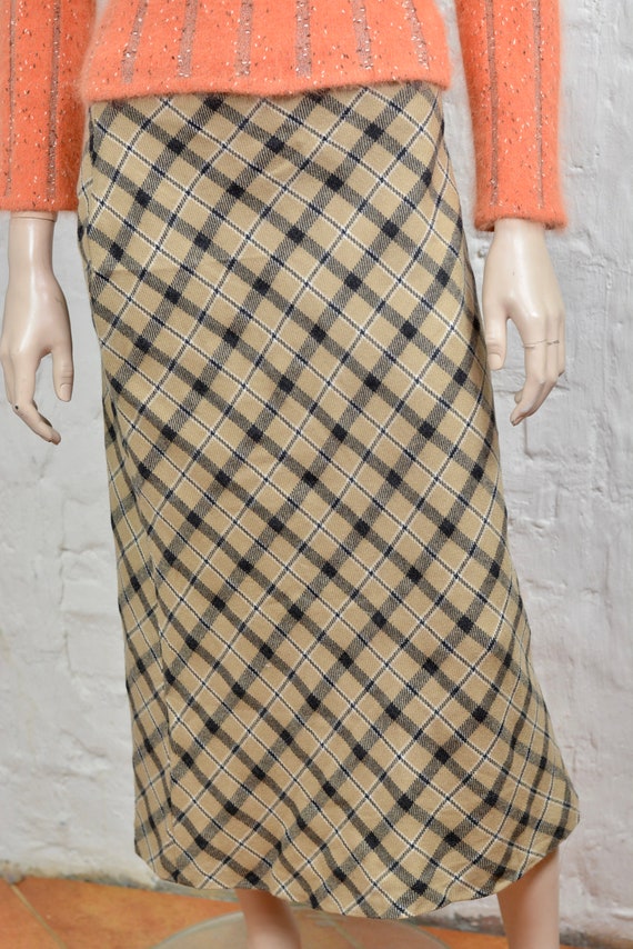Tartan Plaid Skirt Pure New Wool Skirt Brown Skir… - image 2