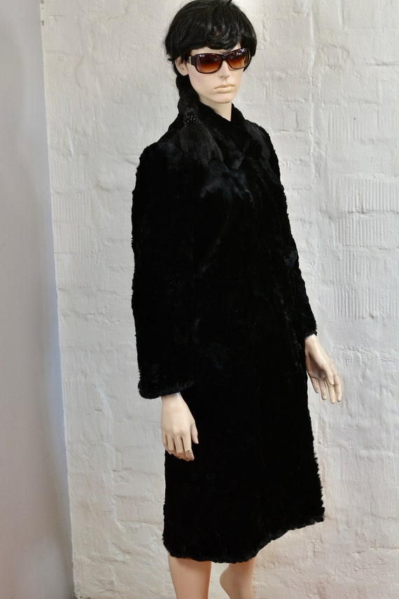 Black 50's Vintage sheared rabbit real fur coat. … - image 7