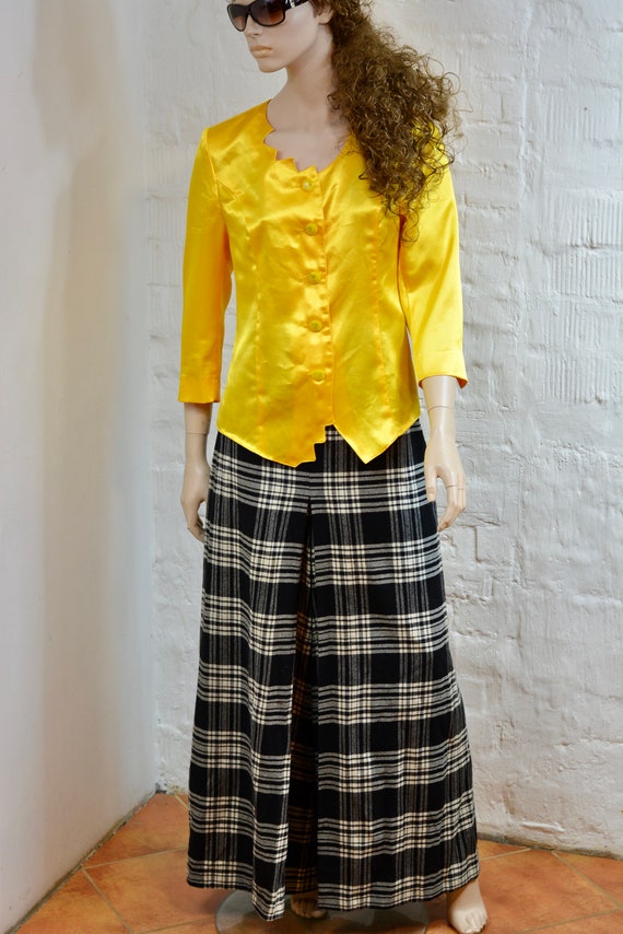 Vintage 80s Yellow Blouse With Shoulder Pads 100 Handmade Size M Etsy UK