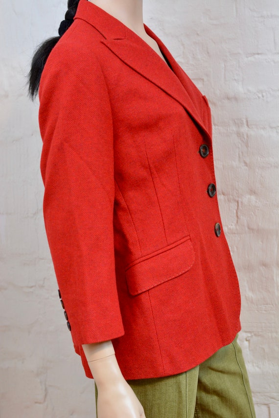 Red Wool Womens Jacket Vintage 80s Double Breaste… - image 4