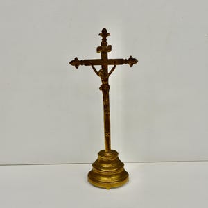 Vintage Brass Jesus Crucifix: Antique Catholic Standing Cross