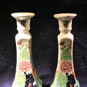 Pair of Ceramic Candlestick Holders * Floral Design