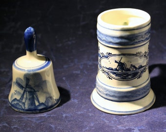 Ceramic Bell and Tiny Mug * Windmill * Delft