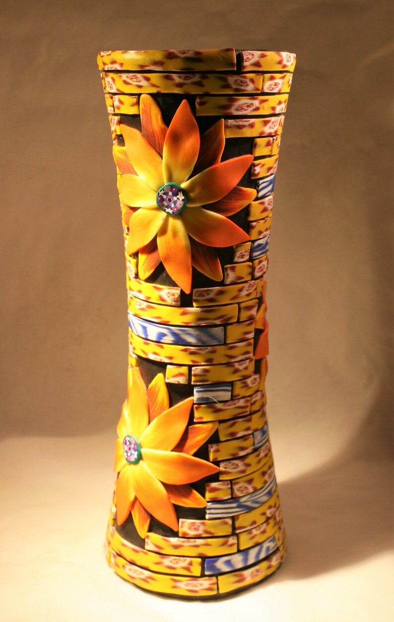 Flower Vase Polymer Clay Covered Glass Etsy