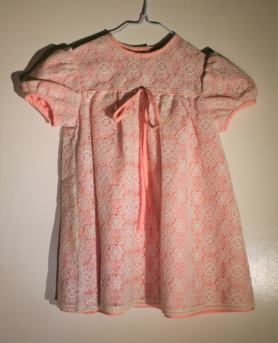 Vintage Toddler Dress * Pink with Lace - image 1