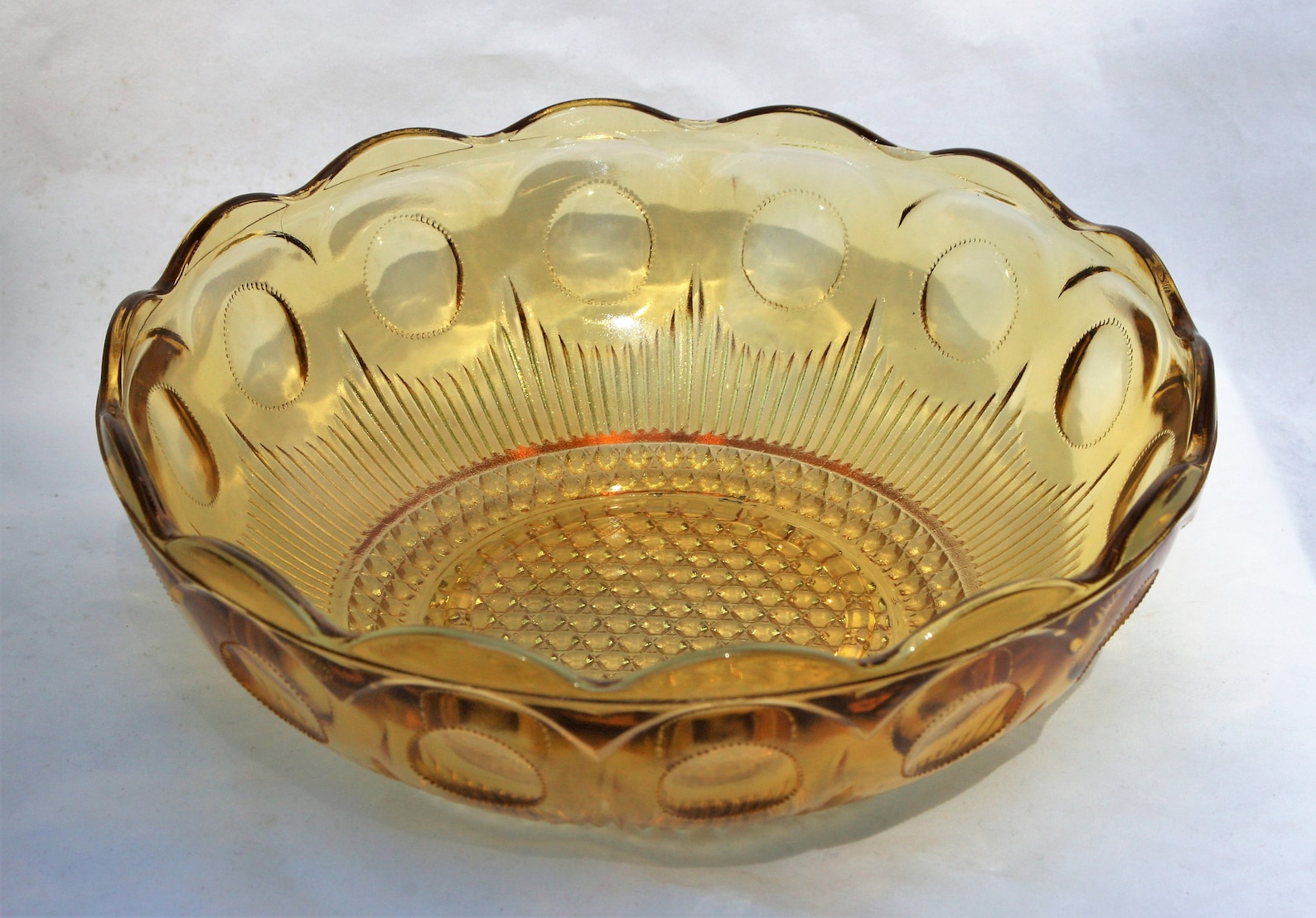 Amber Glass Serving Bowl Manhattan Pattern Etsy
