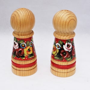 Hand Painted Wooden Salt and Pepper Shakers Hindeloopen Style image 1