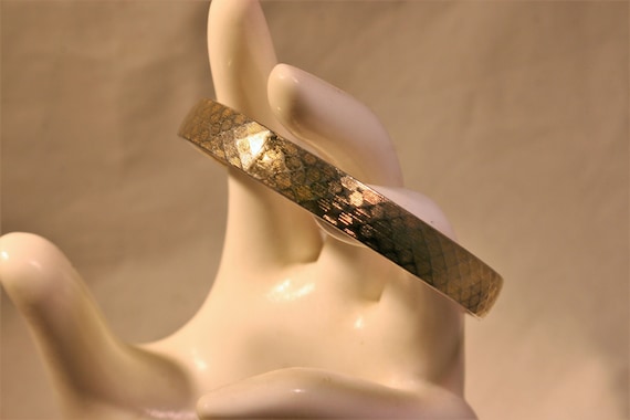 Brass Bangle * Etched Diamond Pattern - image 1