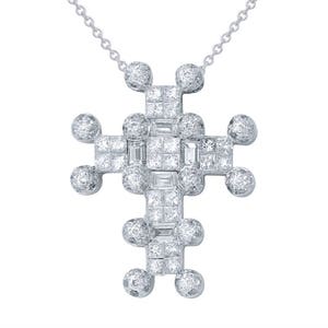Invisible-set Princess Cut Diamond Cross Necklace in 14K White Gold  | 227095