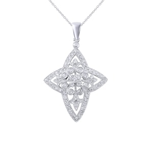 Antique style Diamond Cross Pendant with Chain in 18K White Gold | 252077
