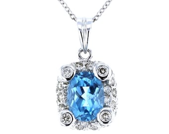 1.47ct Blue Topaz and Diamond Pendant n 18k White Gold with Chain in 14k White Gold | 255248
