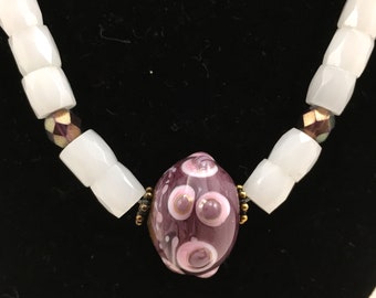 Iris Inspired Purple Cane Glass Beaded Necklace