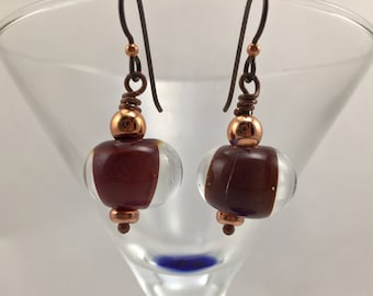 Handmade red glass bead earrings