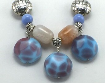 Spring/Summer chunky necklace in pale blue and lilac purple