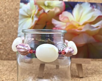Begonia inspired bracelet of vintage ceramic beads