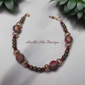 Handcrafted Red Shimmery Beaded Bracelet with Silver Accents – Elegant Handmade Jewelry Gift