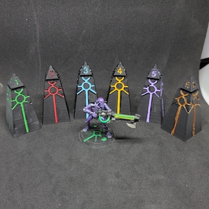 6 Painted Numbered Ancient Objective Markers for Tabletop Wargaming