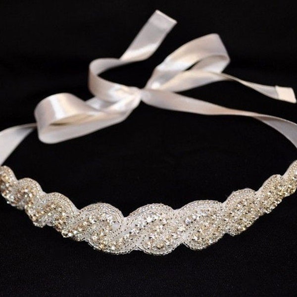 Brautgürtel Gürtel Hochzeit Brautkleid Silber  Strass Glasperlen weiß, ivory