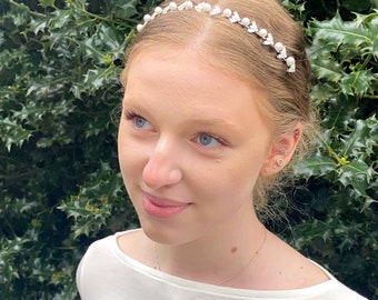 Braut  Haarschmuck Hochzeit Diadem Tiara  Haarreif   Haarband   Blume Silber  Strass  Perlen