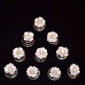10 Curlies Hairpins Hair Accessories Rhinestone Bridal Communion Flowers Rhinestone white, ivory