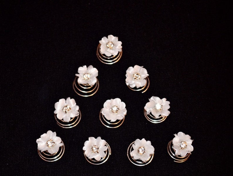 10 Curlies hairpins hair ornaments rhinestones bridal communion flowers rhinestones white, ivory image 1